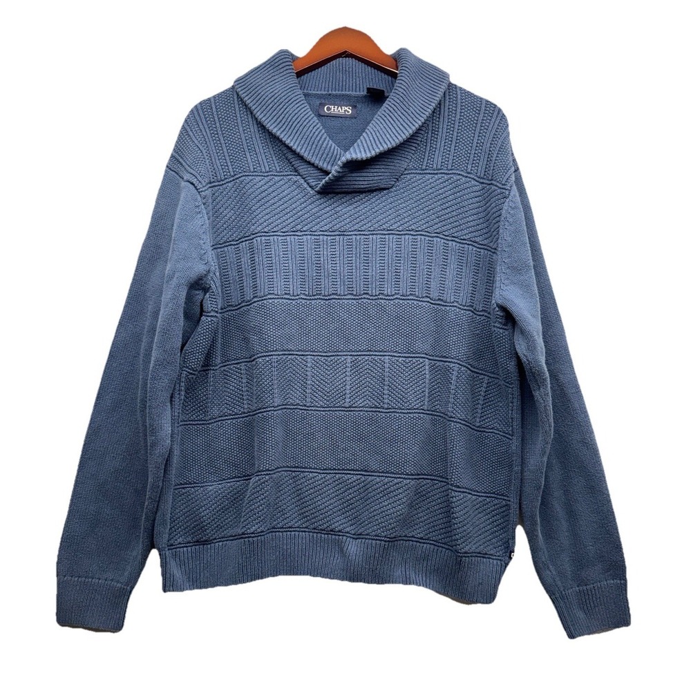 CHAPS Men's Blue Shawl Collar Sweater Size XL Preppy 90's